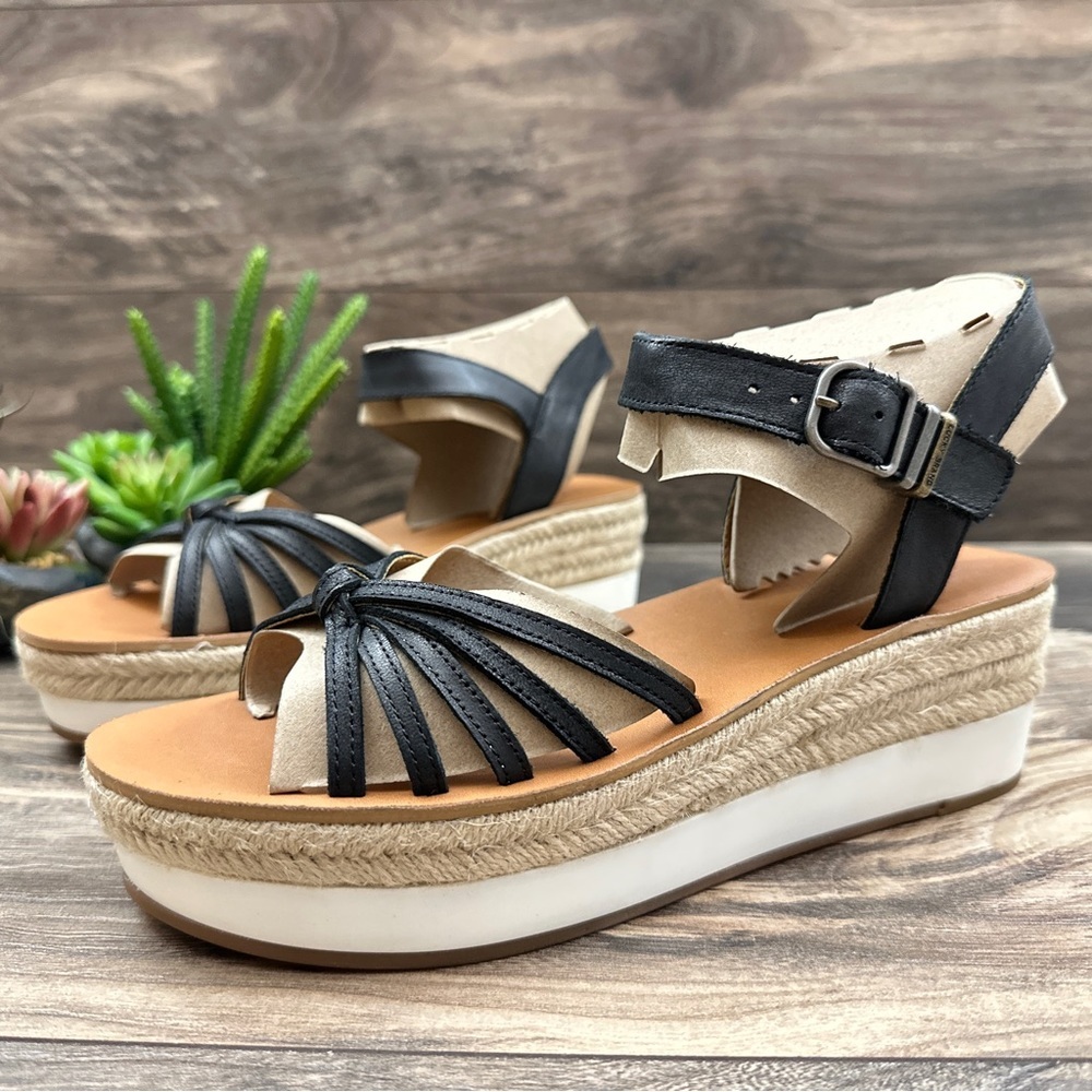 NIB Lucky Brand Juniffer Platform Wedge Sandal Black Dress Winter Haze 9M - Picture 7 of 12